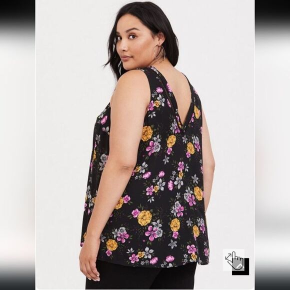 Torrid Georgette Eyelet Trim Tank in the Print Night Flowers - Picture 3 of 11